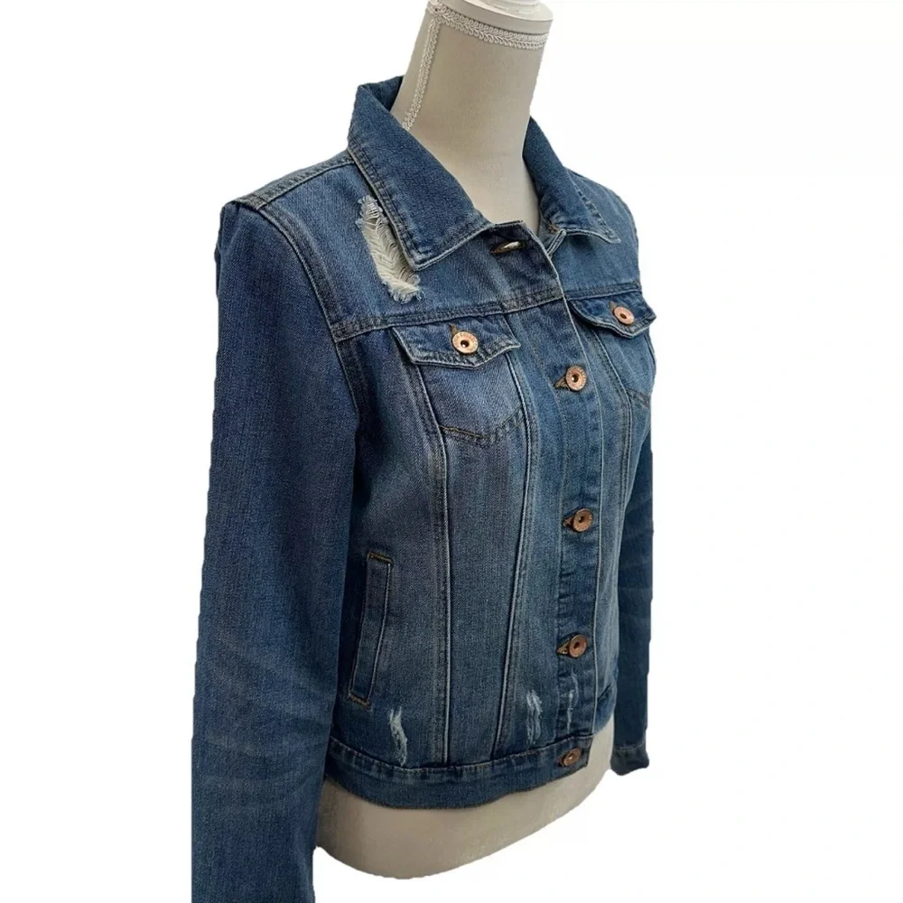 Ci Sono Blue Distressed Jean Jacket Women’s Medium Long Sleeve Classic Cotton